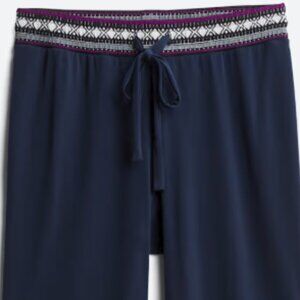 Magnolia Grace Wide Leg Pants w/ Drawstring Waist, Navy w/ Border Print Size M